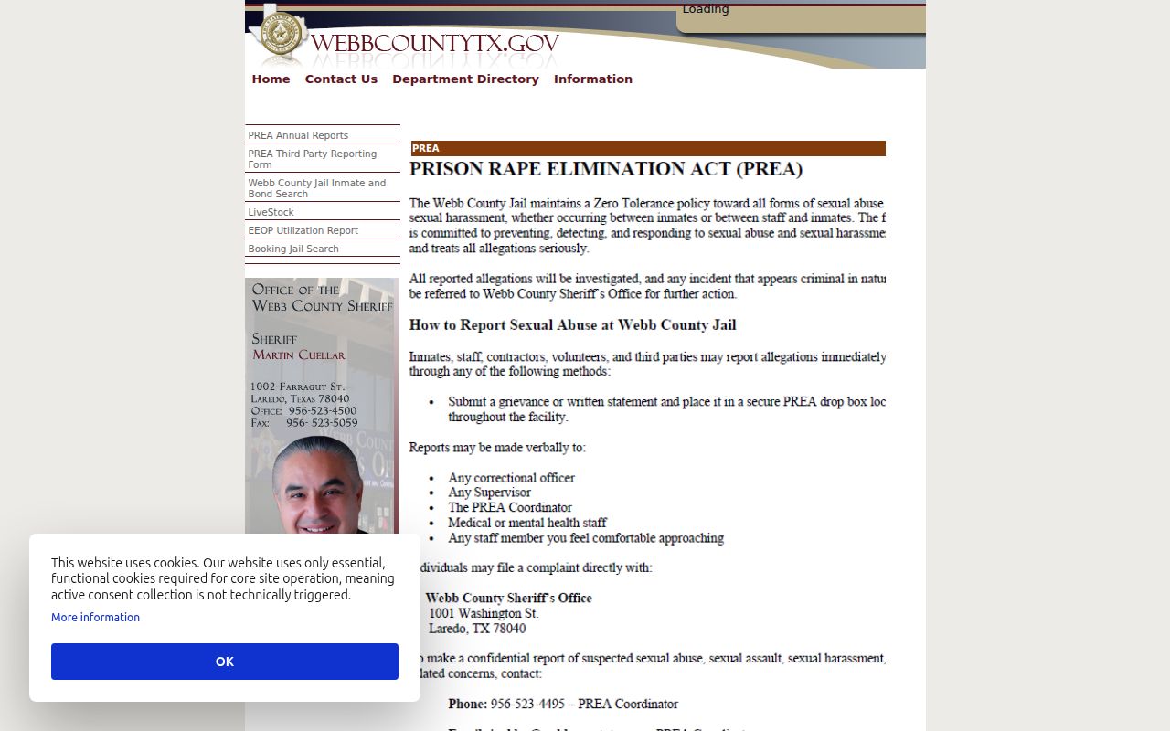 Webb County jail PREA reporting information related to custody records