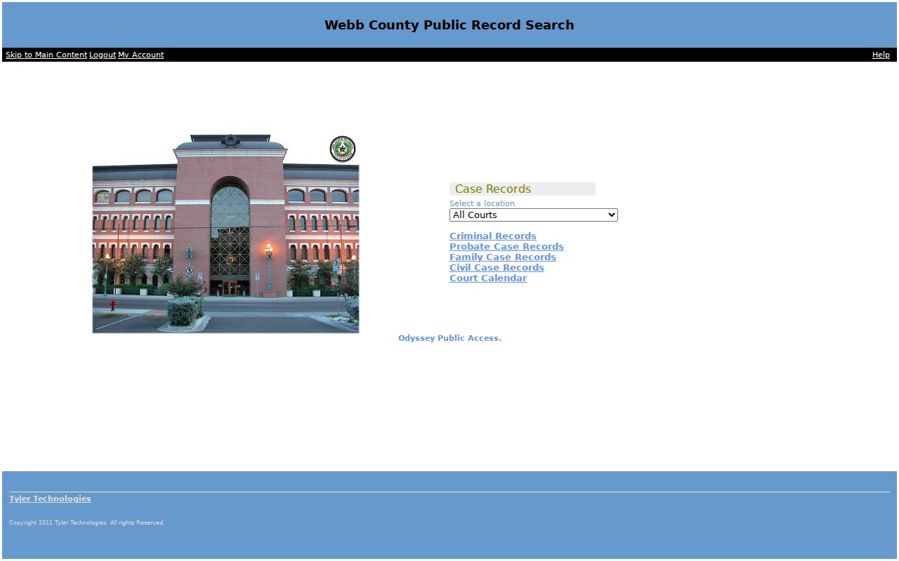 Webb County criminal court case search selector in Odyssey