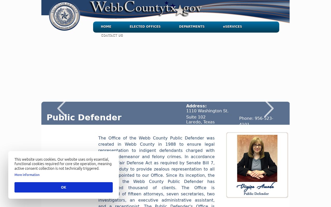 Webb County criminal record users viewing the Public Defender office information