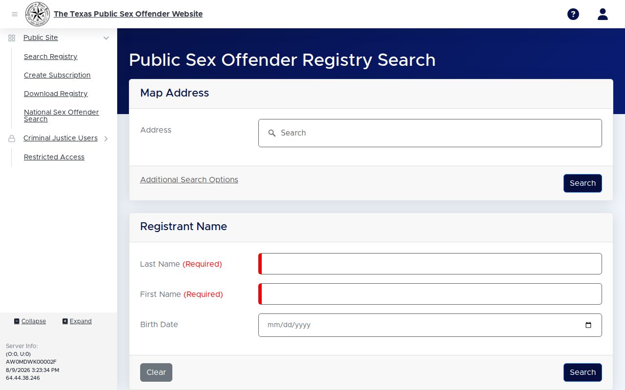Webb County sex offender registry name address and map search controls