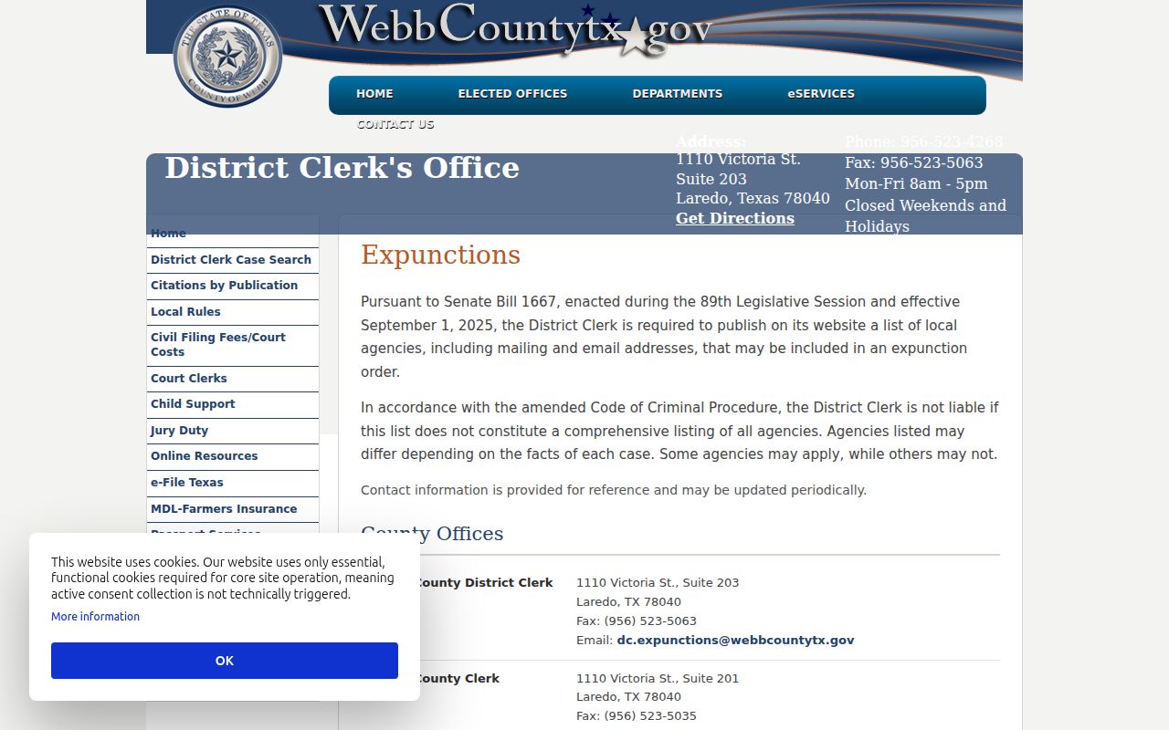 Webb County expunction agency list distinct from sex offender registry removal